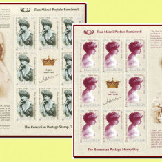 2008 Romania, Regina Maria Ziua Marcii 2 coli x 8 timbre + vinieta LP 1815 a MNH