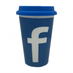 Pahar ceramic pentru cafea, 280 ml, capac silicon, mesaj Facebook foto