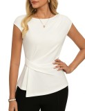 Bluză cu eșarfă pentru femei, m&acirc;neci cu volan, croială slim, tricou de birou &ndash; Alb S