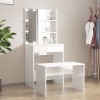 Set Masuta Toaleta cu LED Alb Extralucios, Lemn, Oglinda, Taburet, Spatiu Depozitare, 60x40x140 cm