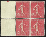 FRANTA - SEMANATOARE 65c IN BLOC DE 4 CU MARGINE MNH 1924, Nestampilat