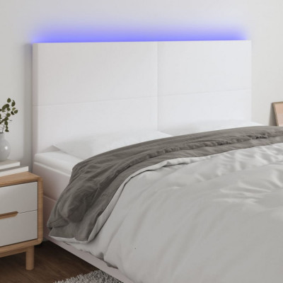 Tablie de pat cu LED, alb, 200x5x118/128 cm, piele ecologica GartenMobel Dekor foto