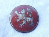 BROSA argint BARBARY LION simbol REGAL BRITANIC pictat manual pe PORTELAN rara