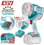 Lampa de lucru TOTAL 42V, 2800 lumeni, cu 2 acumulatori si incarcator