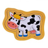 Puzzle Lemn, Model Văcuță, 5 Piese, 13x17cm, Multicolor, Oem