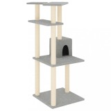 Cumpara ieftin Ansamblu pisici cu stalpi din funie sisal, gri deschis, 123 cm