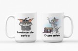 Cana alba personalizata cu 2 modele Inainte/dupa cafea Tom, INOVATIX&reg;. 330ml