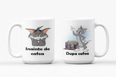 Cana alba personalizata cu 2 modele Inainte/dupa cafea Tom, INOVATIX&amp;reg;. 330ml foto