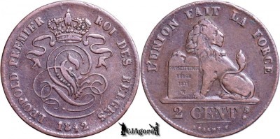 1842, 2 Centimes - Leopold I - Regatul Belgiei foto
