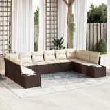 VidaXL Set de canapele pentru grădină cu pernă 10 pcs Maro Rattan poli 3347238