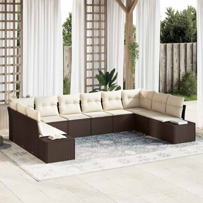 vidaXL Set de canapele pentru grădină cu pernă 10 pcs Maro Rattan poli 3347238
