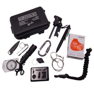 Kit de supravietuire IdeallStore&amp;reg;, Self Savivour, 12 elemente multifunctionale, negru foto