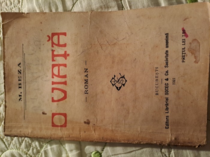 O viata- Marcu Beza, 1921, princeps