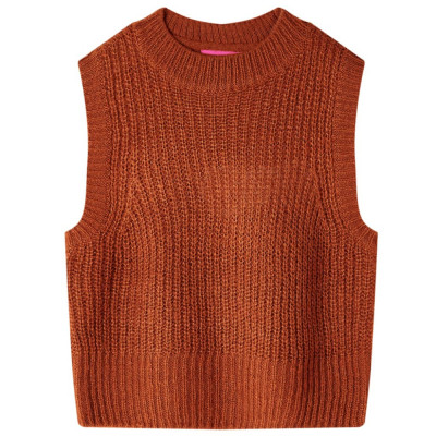 Vestă pulover pentru copii tricotată, coniac, 92 foto