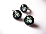 Set inel si cercei cu sticla cu motiv floral 45866