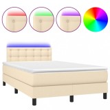 Cumpara ieftin Pat cu arcuri, saltea si LED, crem, 120x200 cm, textil