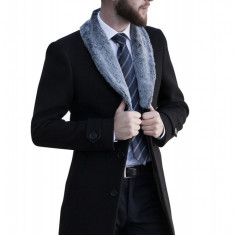 Palton barbati negru cu blana gri B138