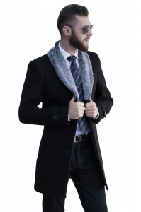 Palton barbati negru cu blana gri B138 | Okazii.ro