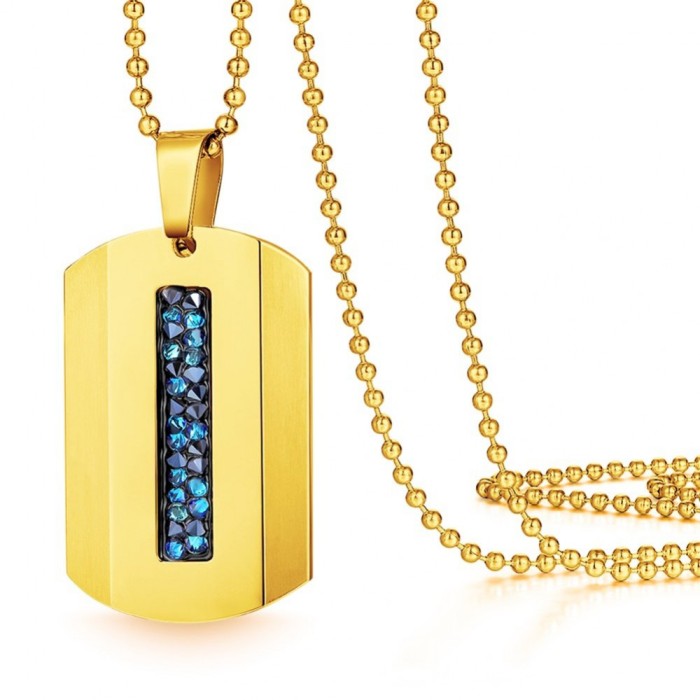 Medalion fashion military cu cristale barbatesc MBrands Dog Tag Auriu