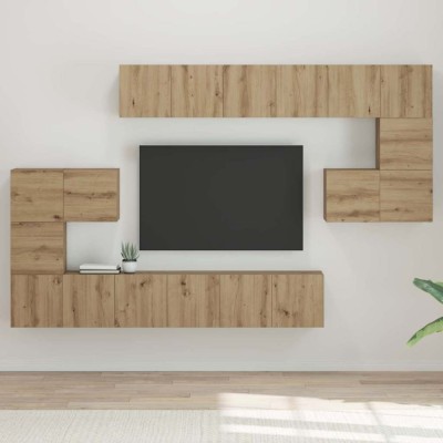 vidaXL Set comodă TV Pe perete 10 pcs stejar artizanal 60 x 30 x 30 cm 3393320 foto