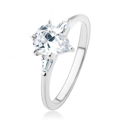 Inel de logodnă din argint 925, lacrimă zirconiu transparent, două trapezoide - Marime inel: 62 foto