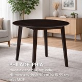Masa living si bucatarie extensibila Philadelphia, MDF, structura lemn masiv, rotunda, 4 persoane, 55 90 x 90 x 74 cm, nuc