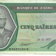 Bancnota 5 zaires 1977 - Zair