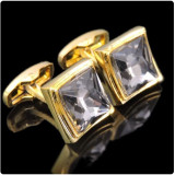 Butoni eleganti aurii si cristale + ambalaj cadou, Inox