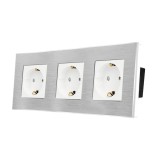 Priza schuko tripla Luxion LX-3MP010A-W, incastrat, contact de protectie, rama din aluminiu inclusa, alb