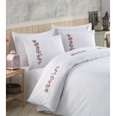 Lenjerie Valentini Bianco Deluxe, brodata, din bumbac 100%, YT064-1 Rose
