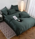 Cumpara ieftin Lenjerie De Pat Tip Matase Zelen Tm001, Bumbac, Poliester, 4 Piese, Fara Elastic, Verde