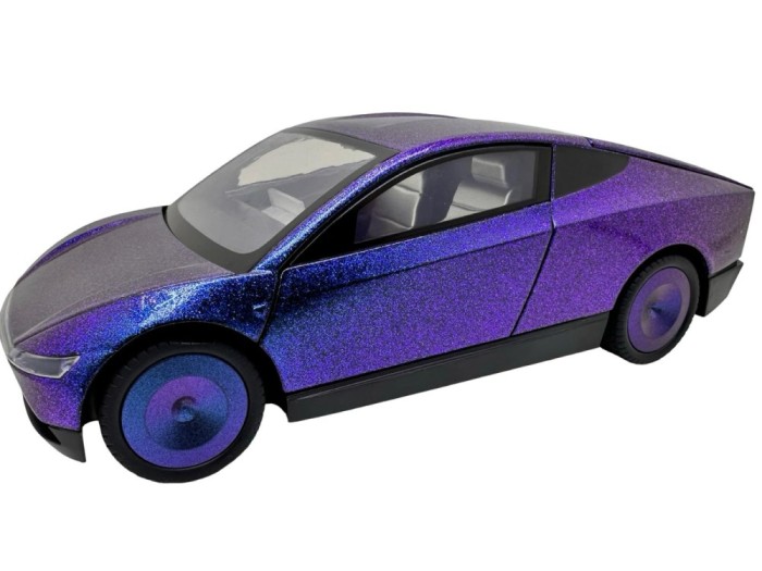 Macheta Cybertruck Robotaxi albastru1:24 replica metal lumini si sunete usi si capota functionale