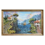 Tablou peisaj mediteranean pictat manual inramat, Colt de rai, 110x70cm ulei pe panza, rama din lemn, Stefan Bilibou