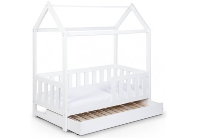 Pat tineret casuta Klups Liv Alb 160x80 cu sertar GreatGoods Plaything foto
