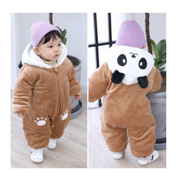 Combinezon plusat maro - Panda (Marime Disponibila: 3-6 luni (Marimea 18