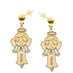 Little Angel - Cercei personalizati fetita ingeras cu tija din argint 925 placat cu aur galben 24K