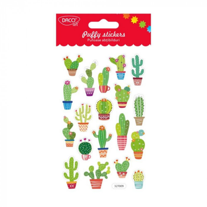Abtibilduri DACO, Model Cactusi Pufosi, 19 Buc/Set, Multicolor, Autocolante Cactusi, Stickere Decorative, Stickere pentru Copii, Abtibilduri Copii, Ab