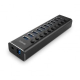 HUB USB 3.2 Gen1-A la 10 x USB-A cu switch On/Off, Lindy L43370