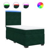 Cumpara ieftin Pat box spring cu saltea, verde inchis, 100x200 cm, catifea