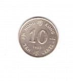 Moneda Hong Kong 10 cents 1983, stare foarte buna, curata, Asia, Cupru-Nichel