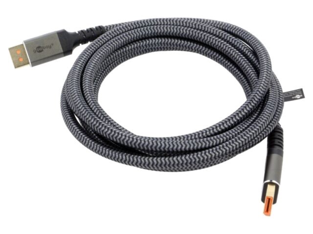 Cablu DisplayPort textil Goobay 3m gri, cod 75686
