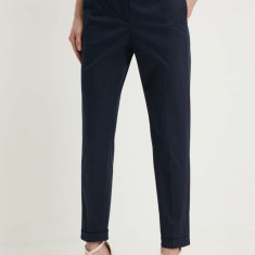 BOSS pantaloni femei, culoarea bleumarin, drept, high waist 50490057