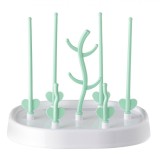 Suport Uscător Biberoane și Tetine, Plastic, Alb/Verde Deschis, 24x20x19.5 cm