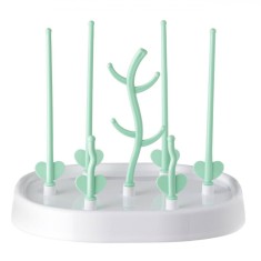 Suport Uscător Biberoane și Tetine, Plastic, Alb/Verde Deschis, 24x20x19.5 cm