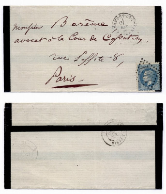 France 1869 Postal History Rare Cover Clermont-de-l&amp;#039;Oise to Paris D.264 foto