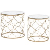 HOMCOM Set de 2 Masute pentru Salon care se pot Stivui Art Deco, Masute de Cafea din Metal cu Blat din Sticla Securizata, Auriu | Aosom Romania