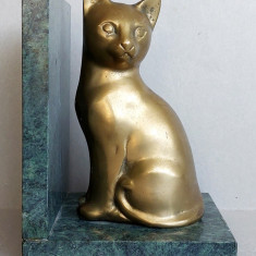 Le Chat - statueta pisica din bronz, postament din marmura, vintage anii 60