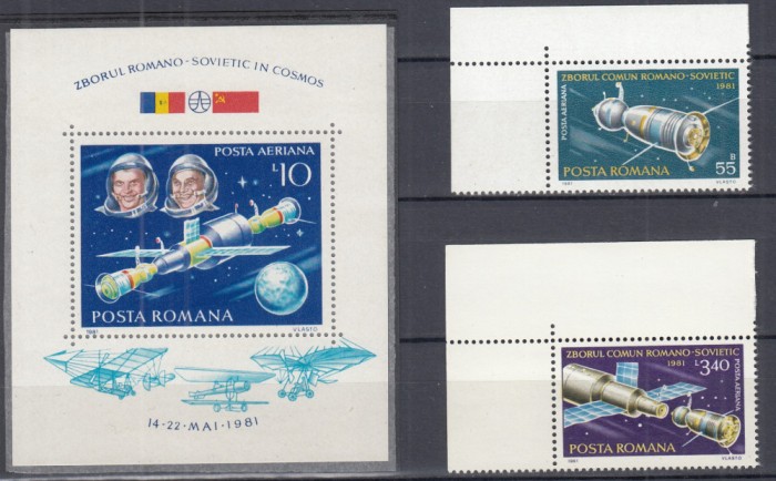 ROMANIA 1981 LP 1031 LP 1032 ZBORUL IN COSMOS ROMANO-SOVIETIC SERIE+COLITA MNH