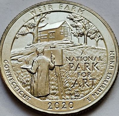 Monedă 25 cents / quarter 2020 USA, Connecticut, Weir Farm, unc, litera D foto