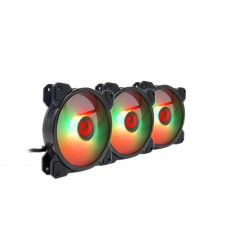 Set 3 ventilatoare Redragon F009 120mm iluminare aRGB + telecomanda si hub GC-F009